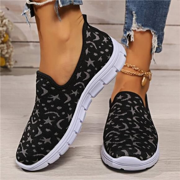 Star & Moon Pattern Flat Loafers - Picture 3 of 6